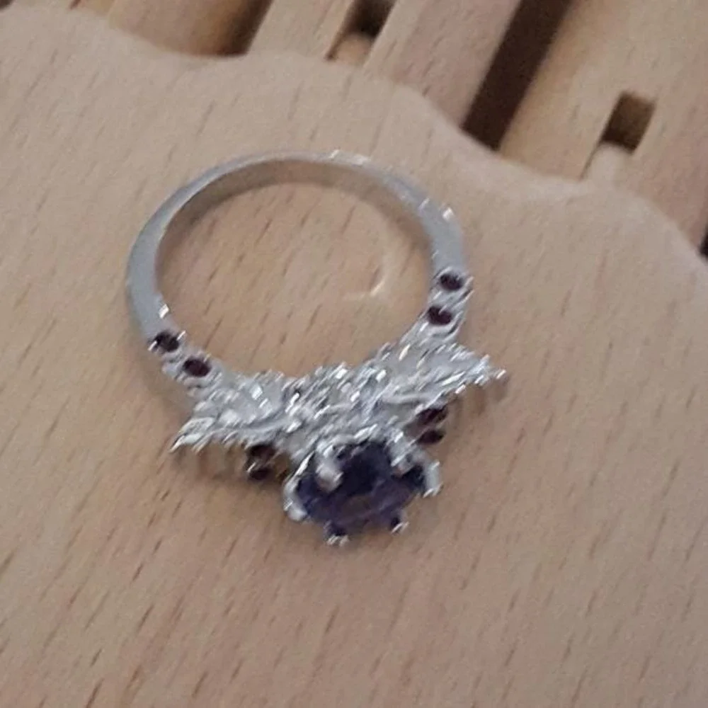 Y2K Gothic Skull Winged‎ Gemstone Ring Silver Tone Womens Statement Jewelry NEW